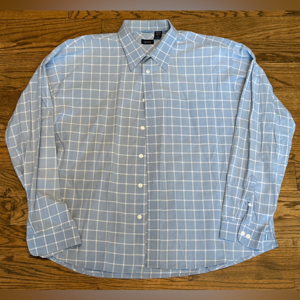 IZOD Men’s Blue Checkered Button-Down Shirt – XXL
